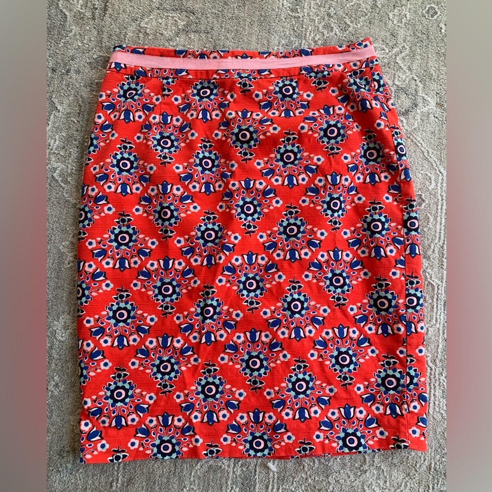 Boden Red Floral Print Pencil Skirt Size US 4P
